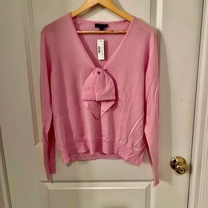 J. Crew Pink Bow V-Neck Sweater